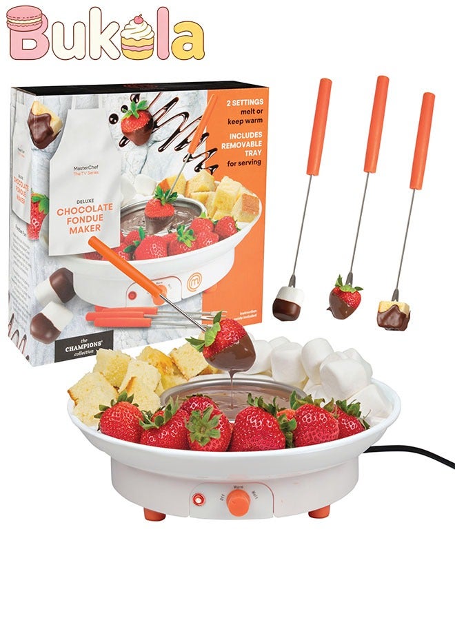 كيلا جهاز صنع فوندو الشوكولاتة الكهربائي مع 4 شوكات وصينية تقديم للحفلات - إعدادات تسخين الكراميل والجبن - مقبلات شاركوتيري للحفلات والاستخدام المنزلي - Image 1